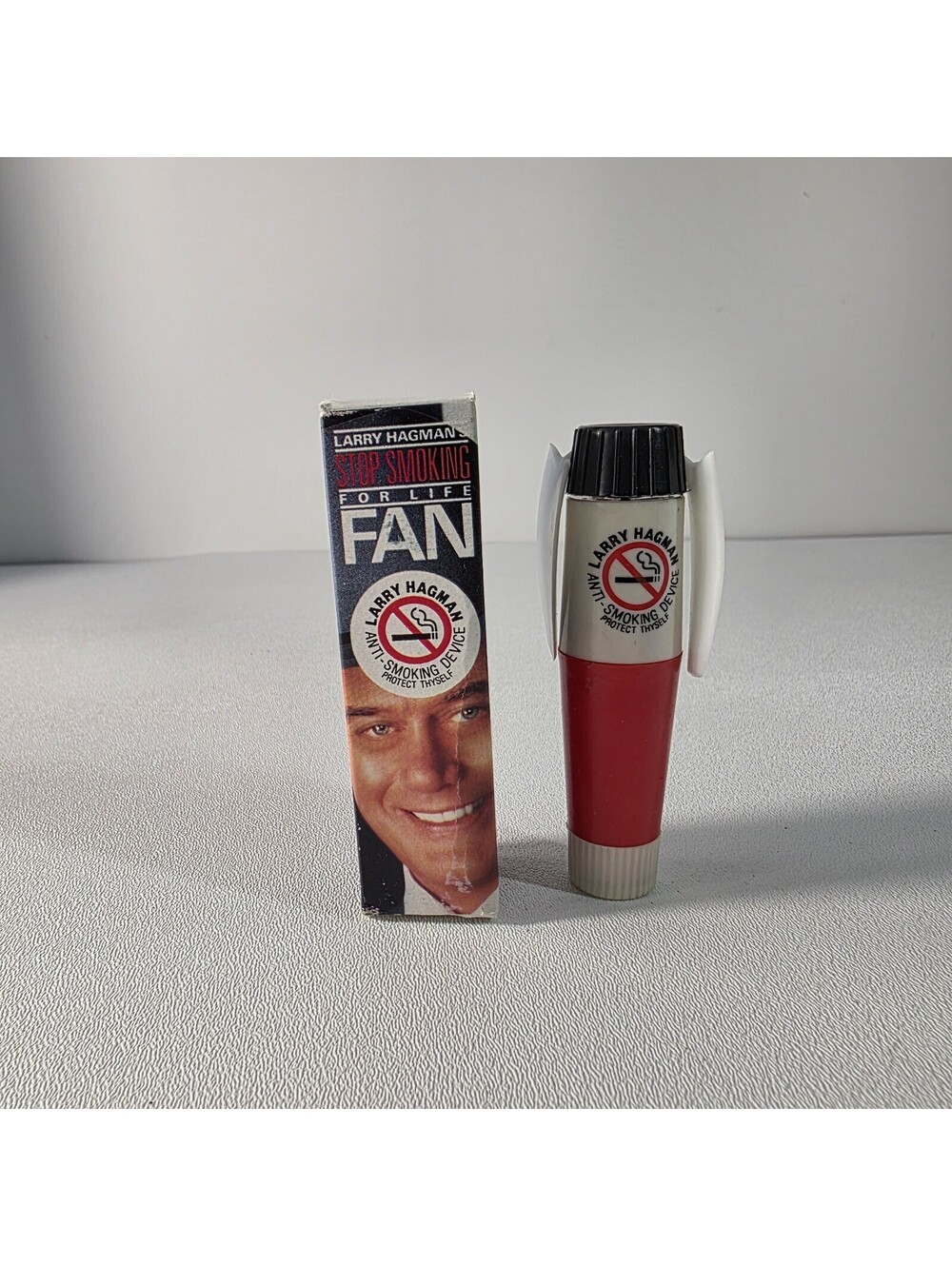 VTG 1980s LARRY HAGMAN (JR Dallas) STOP SMOKING FOR LIFE MINI FAN ORIGINAL BOX
